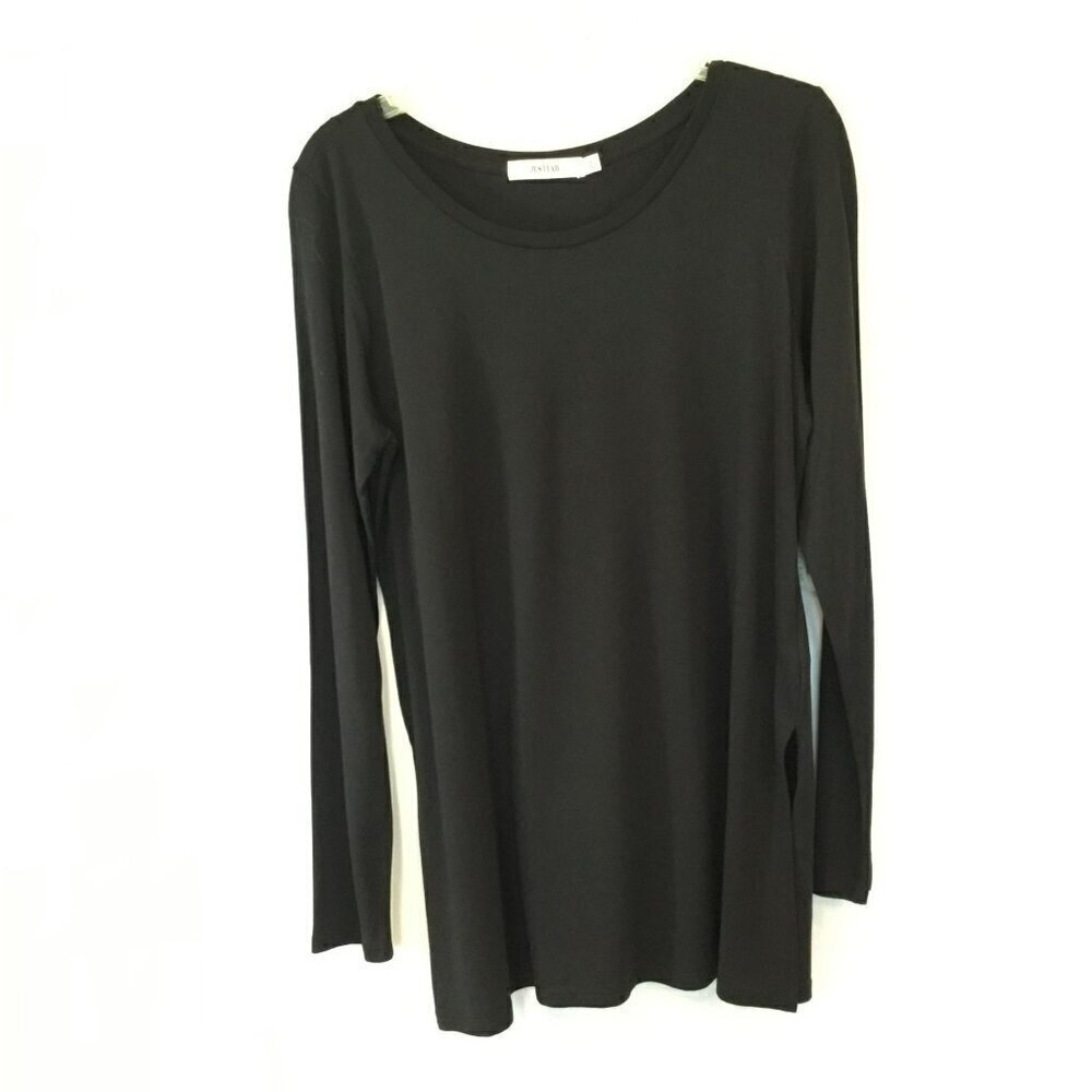 Just Fab NWT Long Sleeve Tee Round Neck Pullover Women's Sz Large Black Stretchy